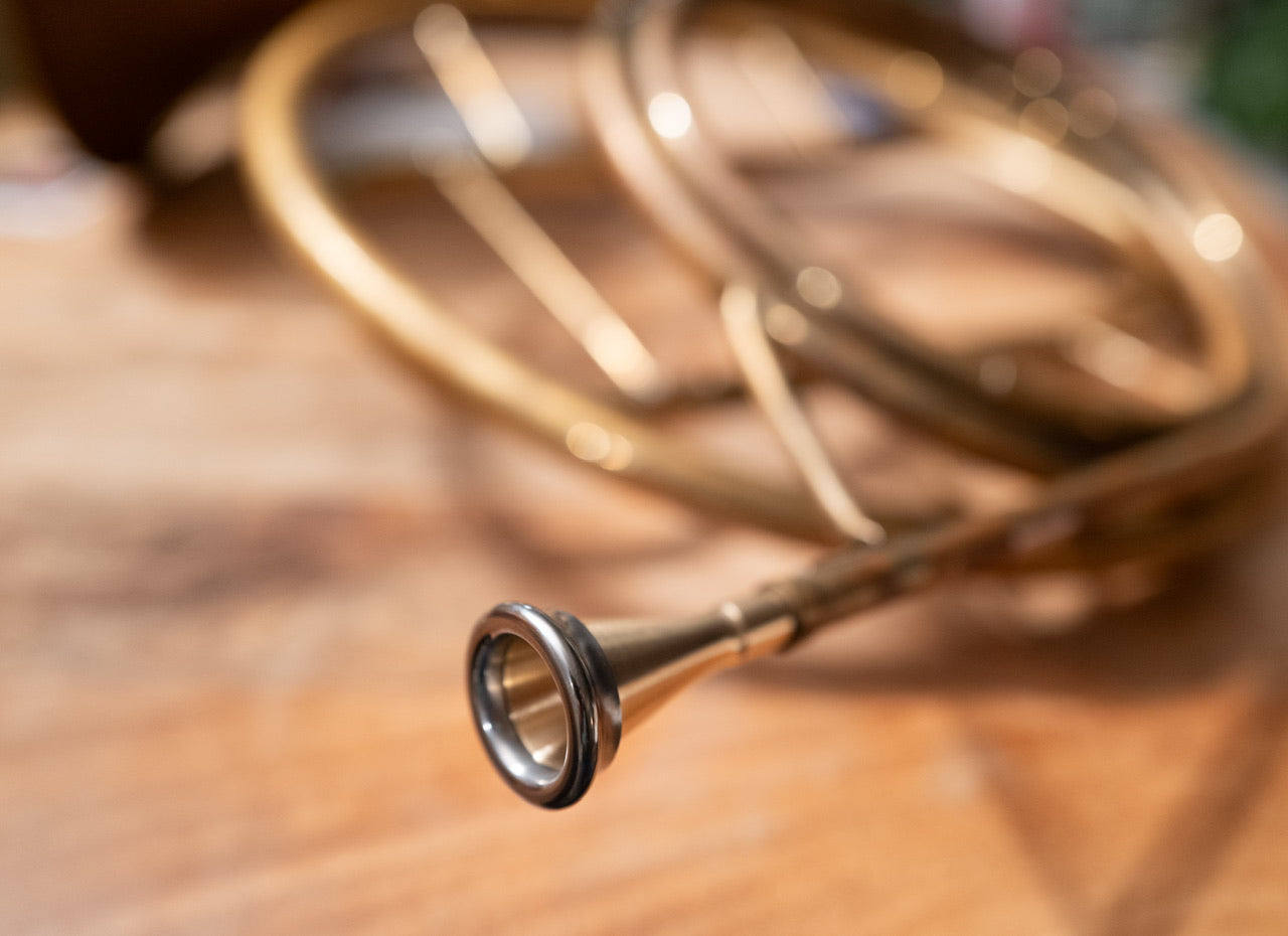 A Strachan Brass Model H shown on a Raoux Millereau natural horn